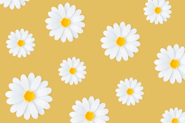 Photo white daisy pattern on yellow background