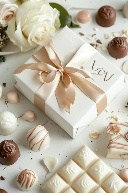 a White Day banner showcasing an array of white chocolates