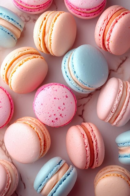 a White Day poster with a simplistic 3D array of pastel macarons