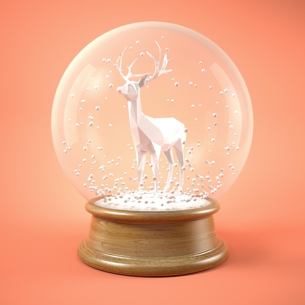 White deer in snow ball 3D illustration