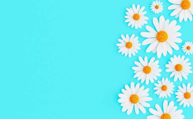 White delicate flowers against blue background