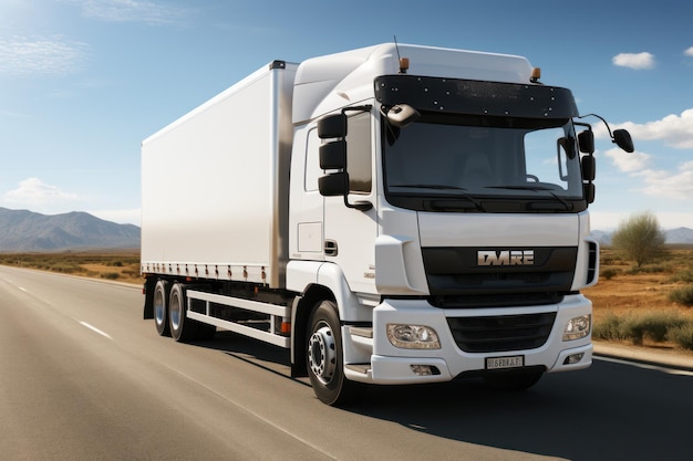 白い配送トラックの側面図の貨物トラックの広告ジェネレーティブ AI