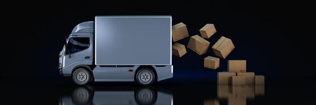 white delivery truck with cardboard boxes. 3d rendering