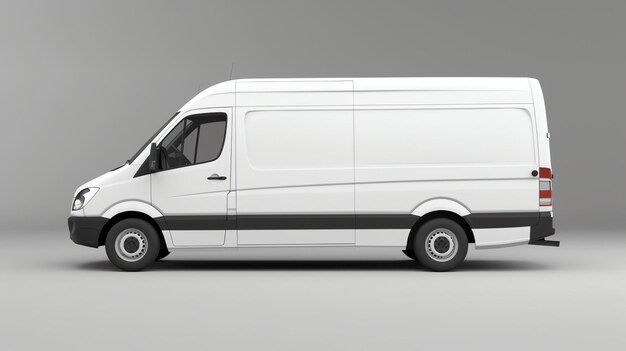 White delivery van isolated on grey background 3D rendering of a cargo vehicle with blank space for branding