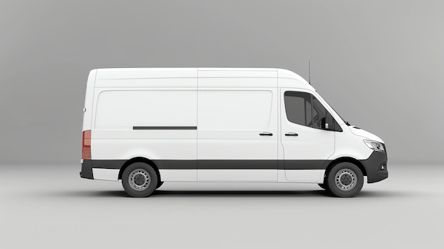 White delivery van isolated on grey background 3d rendering