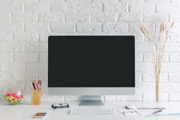 White designer desk closeup