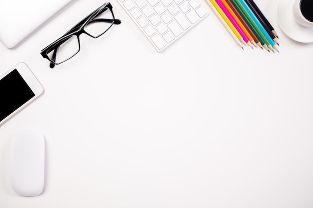 White desk with items