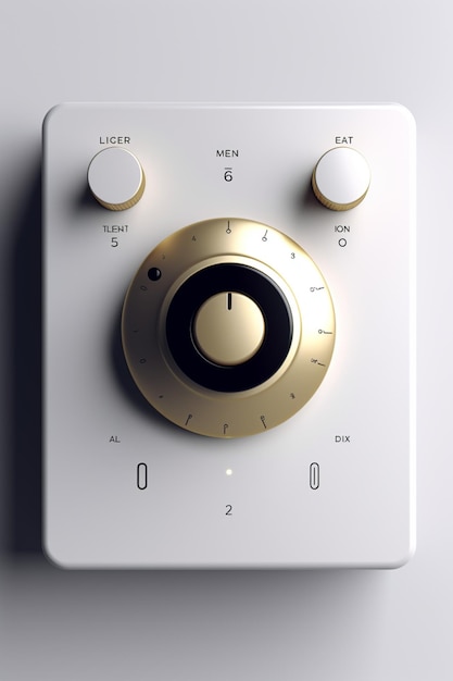 Photo a white device with a gold knob and a black circle that says'6'on it