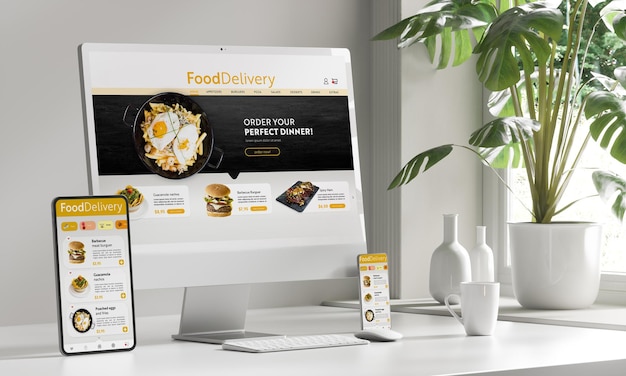 White Devices with Food Delivery Screens