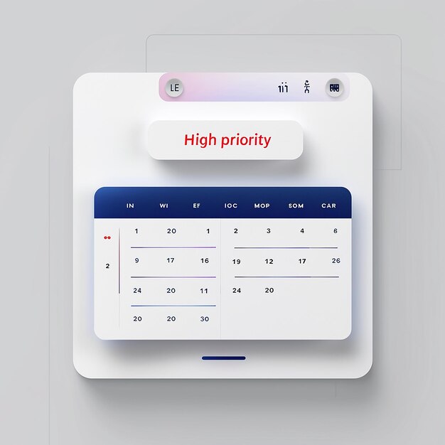 Photo a white display of a phone with a blue and red button that says high priority on it