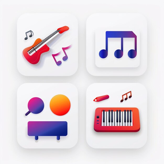 a white display of various music and music related icons