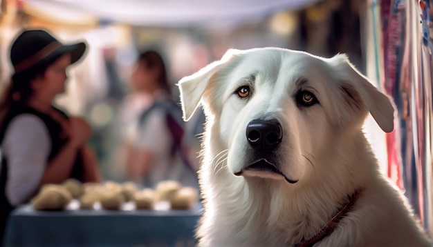 Photo white dog in the market