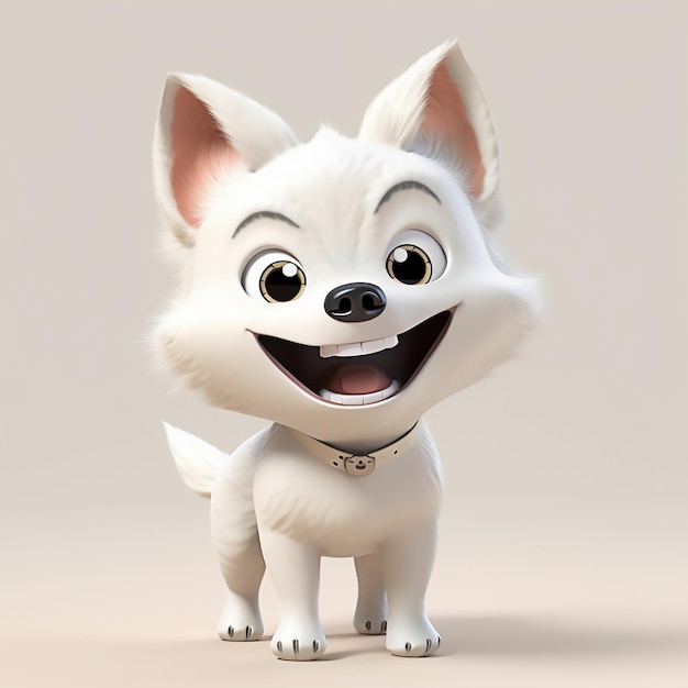 A white dog with a collar that says frozen on it.