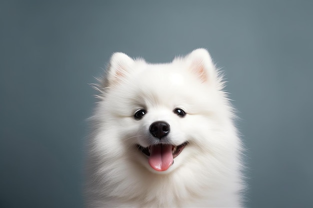 A white dog with its tongue out