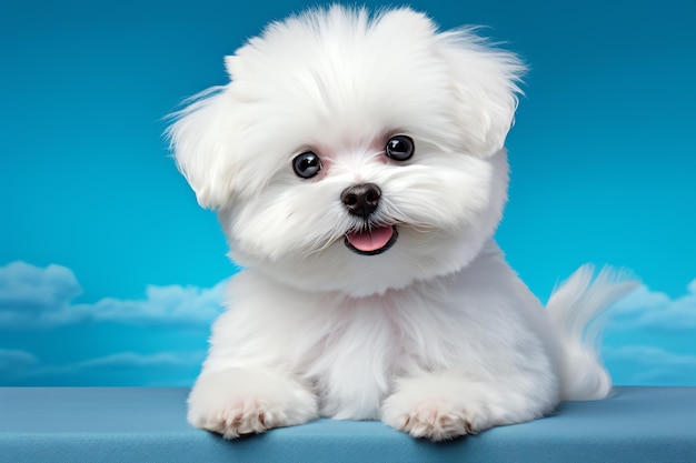 a white dog with its tongue out