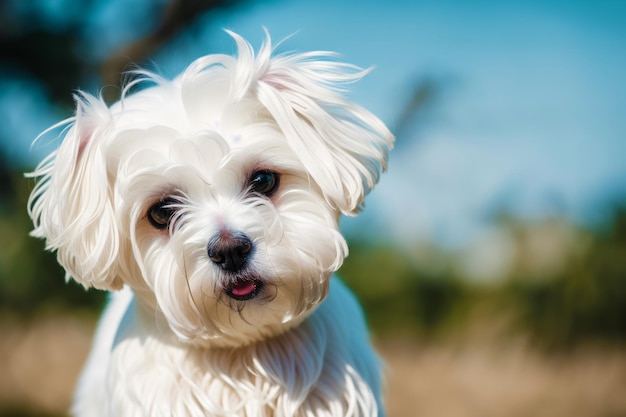 A white dog with a pink tongue