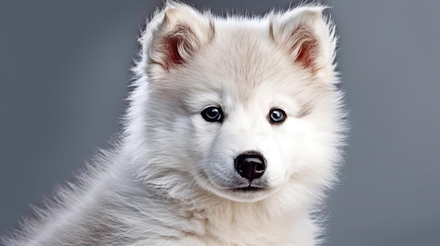 a white dog with a red mark on its head