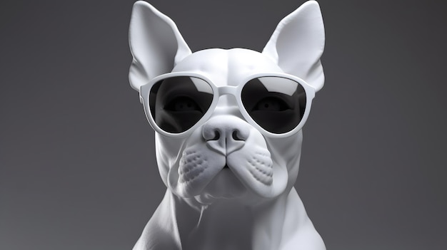 A white dog with sunglasses on its head