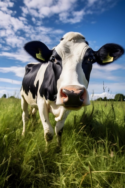 White And Domestic Animal Black Cow On Green Grass Field