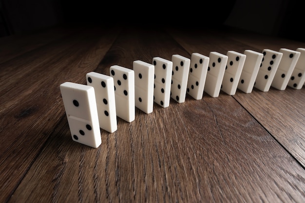 Domino bianco su legno marrone