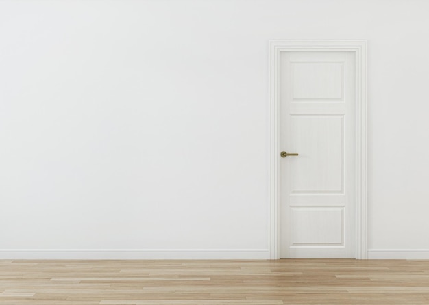 Photo white door in the interior with a white wall. 3d rendering.