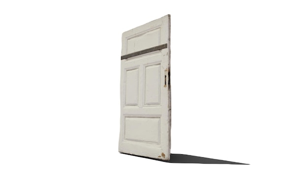 A white door is open on a white background