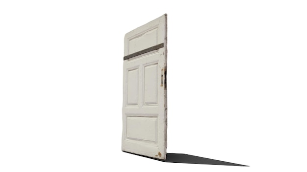 A white door is open on a white background