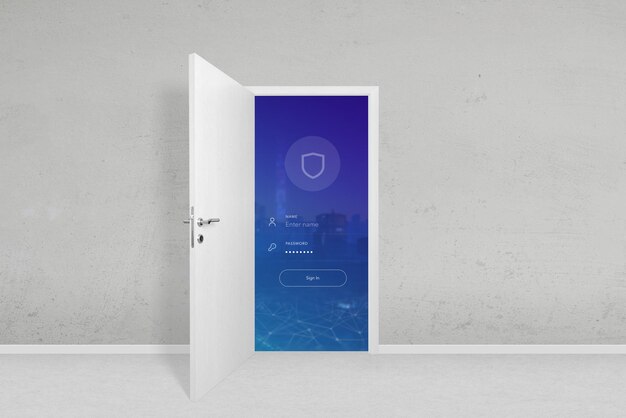 White door symbolizing secure access with login form username and password