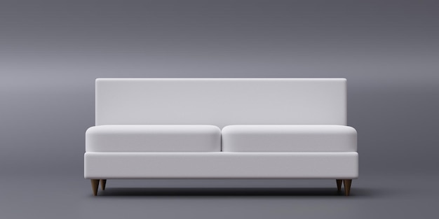 White double seat sofa isolated on grey background Front view of modern cozy furniture 3d render