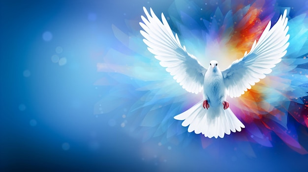 Photo white dove on blue background peace concept
