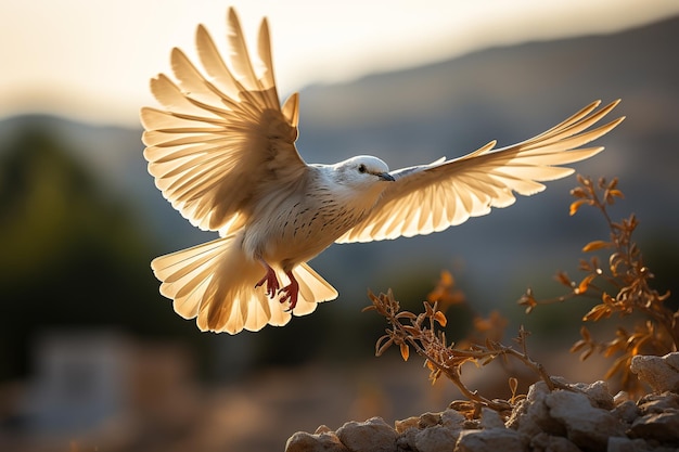 국제 평화 의 날 에 희망 을 상징 하는 푸른 하늘 에 있는  비둘기