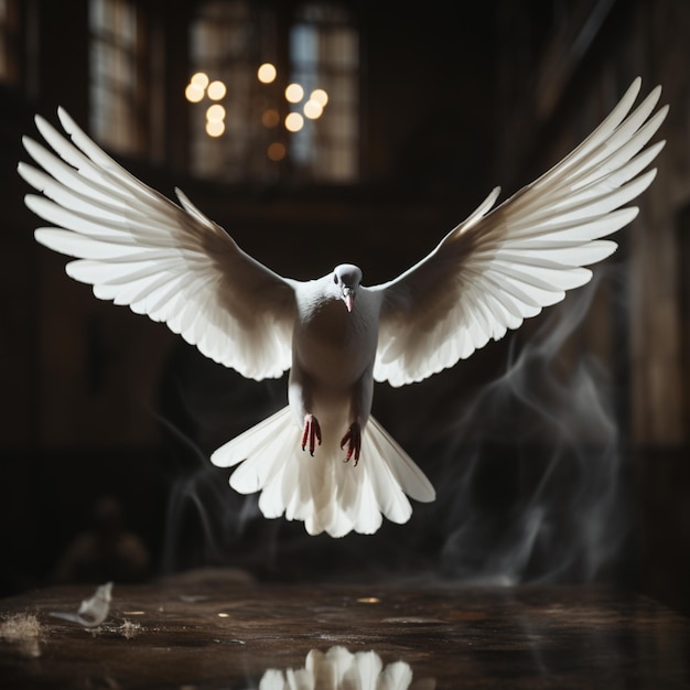 White dove in a dark room evokes a spiritual ambiance For Social Media Post Size