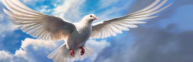Белый голубь летит в воздухе