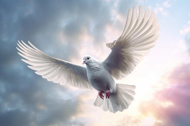 White Dove flying on blue sky