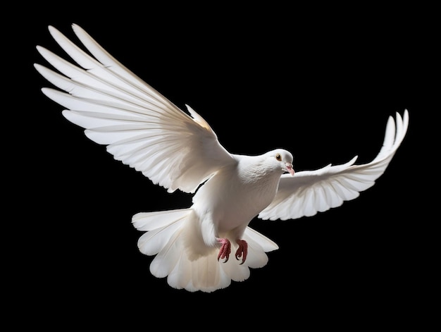 Photo white dove flying in isolated background hd