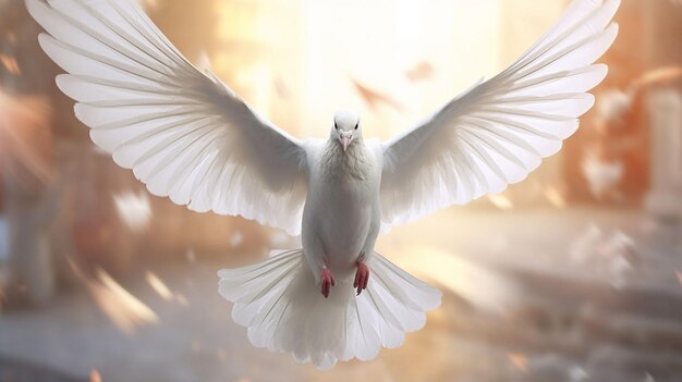 Photo white dove flying in isolated background hd