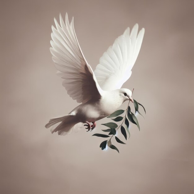 white dove flying in the sky of peace on simple background