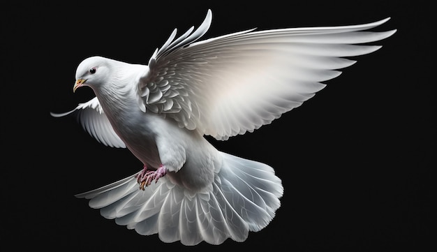 A white dove flying in the sky with its wings spread without background AI Generated Photo