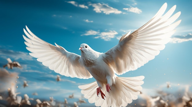 White dove flying in sky