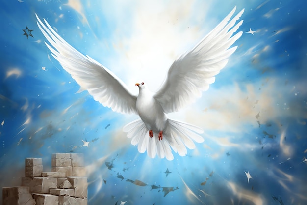 a white dove flying in the sky