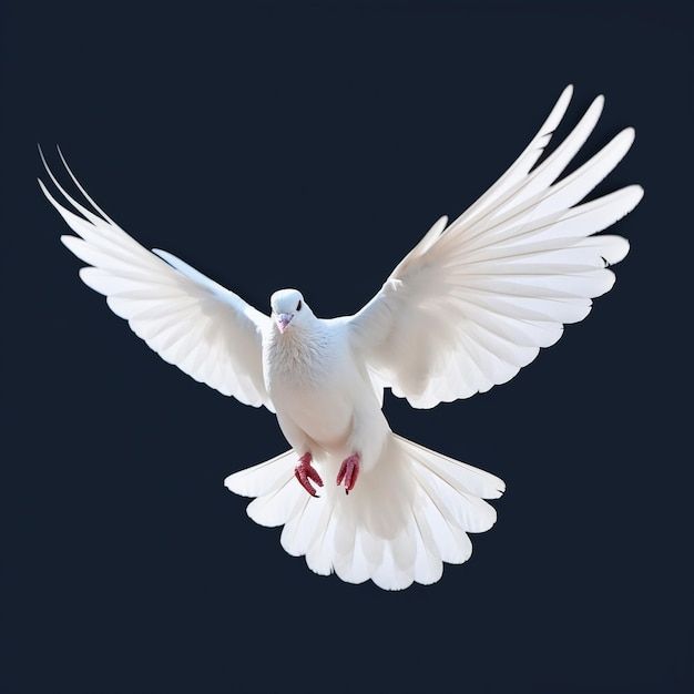 Photo a white dove with a red feet is flying in the air