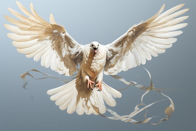 White dove with wings spread on gray background 3D illustration