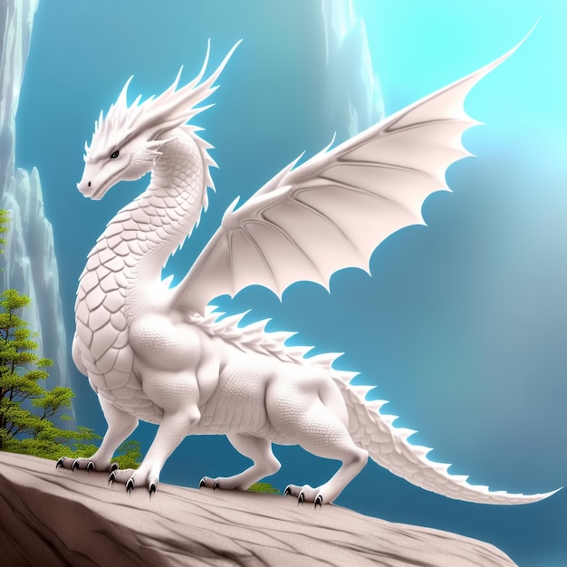 White dragon on stone Generative AI