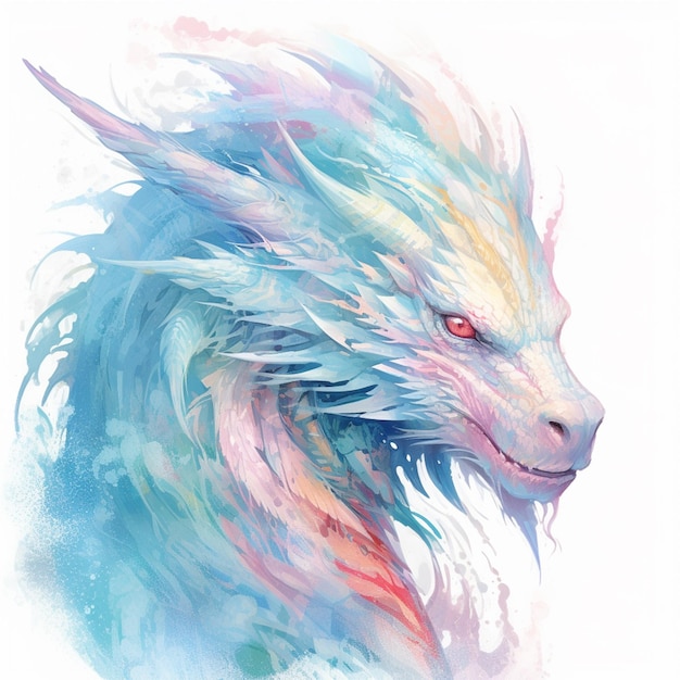 A white dragon with a blue face and a white head.