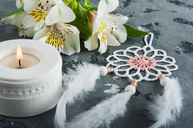 White dream catcher closeup