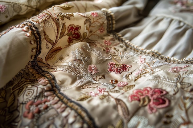 Photo a white dress with pink flowers embroidered on it