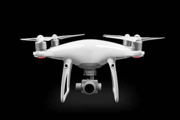 The white drone isolated on a black background