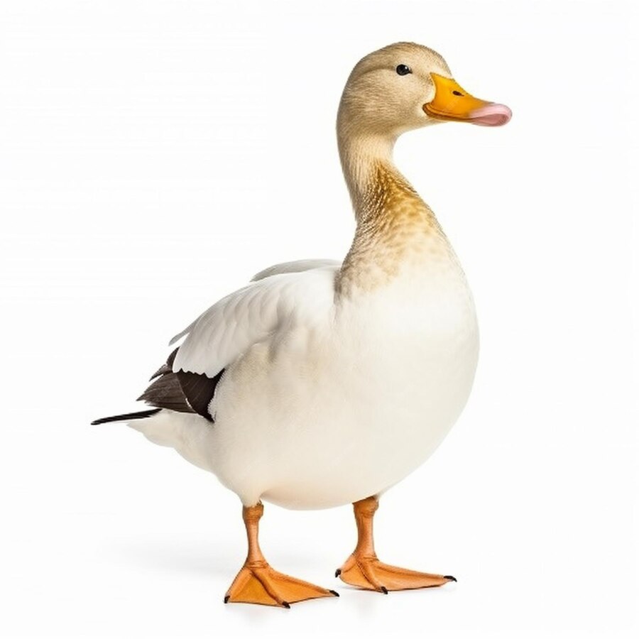 Premium Photo | A white duck with a black beak and orange beak stands