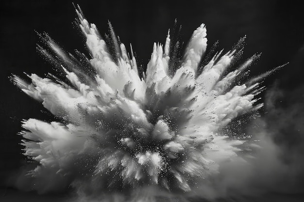 Photo white dust explosion frozen on black background