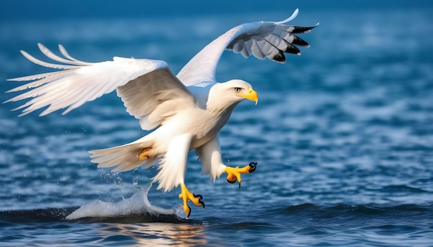 写真 海の頂上を飛ぶ白 ⁇